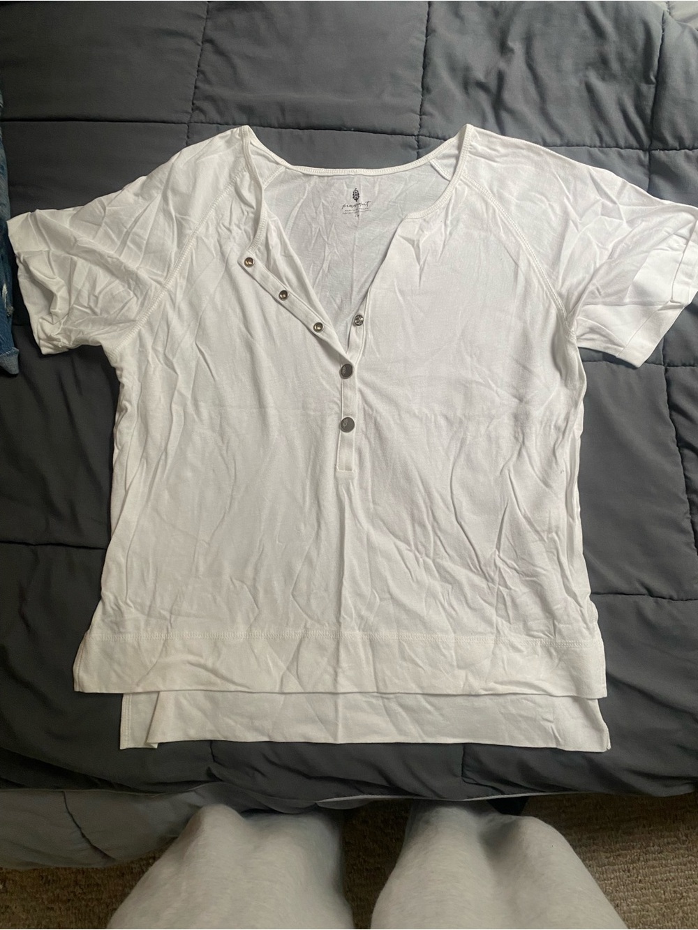 FP Movement Women's White Button-Accent Short Sleeve Top